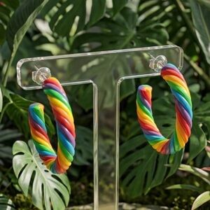 Rainbow Twist Hoop Earrings - Handmade - Small or Large